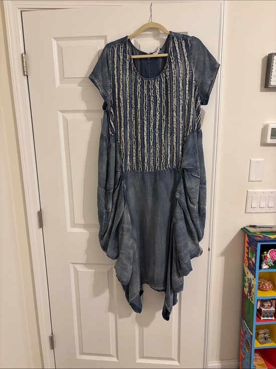 Jaded Gypsy Dresses & Skirts - Blue Textured Boho Tunic Dress with Stripe Detail